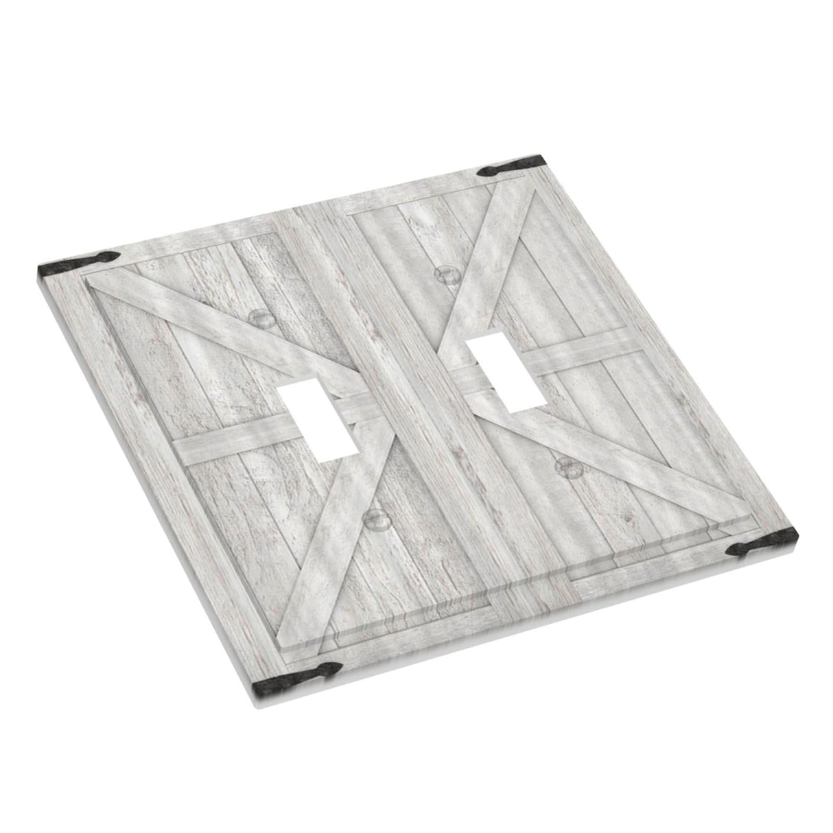 Spshian Decorative Switch Plate Covers Rustic Wooden White Barn Doors 2 Gang Wall Plate Double Toggle Light Switch Cover Plate Electric Dual Device Electrical Faceplate for Kitchen Farmhouse Bedroom Spshian