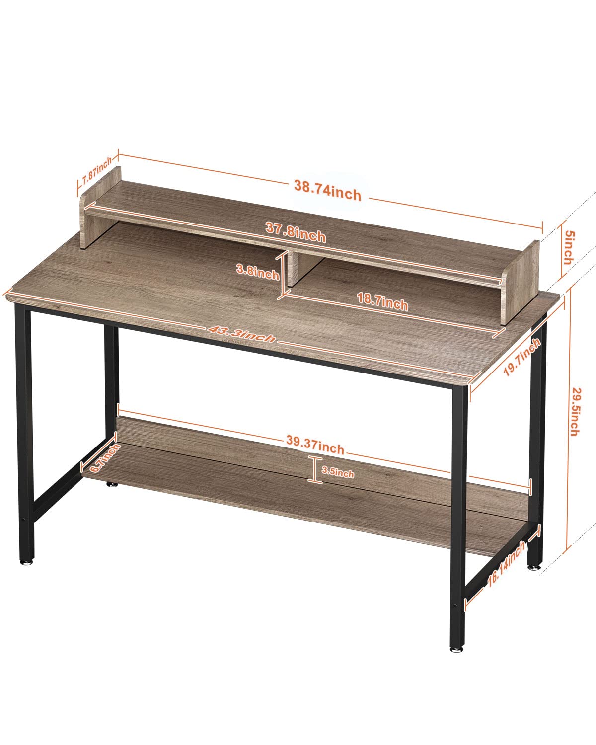 WOODYNLUX Computer Desk for Home-Office with Storage-Shelves - Modern Simple Style Metal Frame Laptop Notebook PC Study Writing Student Makeup Table Desk with Monitor Stand Footrest, Easy to Assemble.