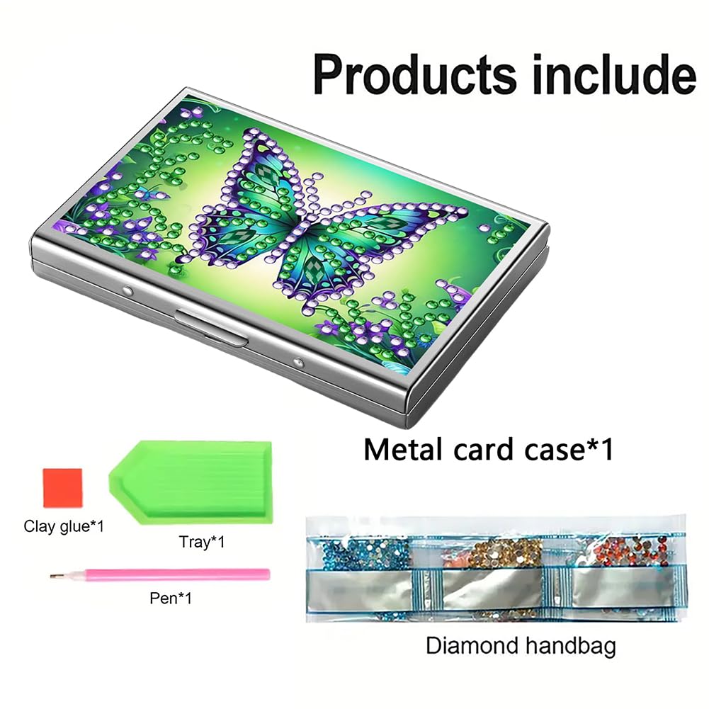POETRYDRAW Diamond Art Painting Credit cards Holder – Butterfly Rhinestone Stainless Steel Wallet & Coins Purse for Adults, Beginners Art Craft Kit POETRYDRAW