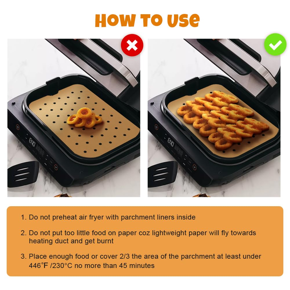 Air Fryer Liners Disposable for Ninja: 150pcs Air Fryer Parchment Paper Liners for Ninja Foodi Smart XL FG551 6-in-1 Indoor Grill Accessories Perforated Rectangle Airfryer Liner Sheets DNSSY