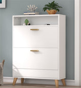Gyfimoie Shoe Storage Cabinets, Free Standing Shoe Organizer with 2 Flip Drawers for Entryway, Narrow 3 Tier Entryway Hidden Shoe Rack with Doors (Off White) Gyfimoie