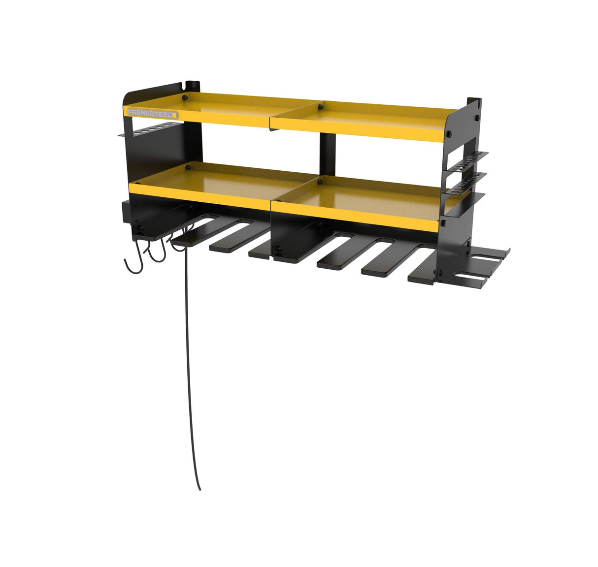 Permasteel Power Tool Organizer Wall Mount - 150 Lbs Load 3-Layer Heavy Duty Metal Storage Rack with Charging Station, Holds 6 Drills, 9 Hand Tools and 16 drill bits for Garage and Workshop, Yellow Permasteel
