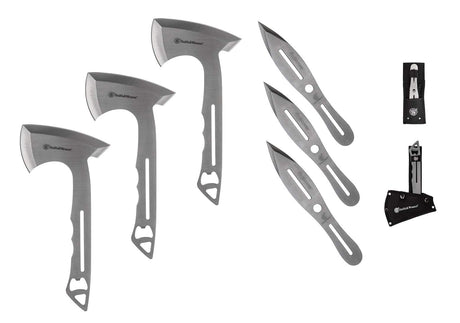 Smith & Wesson 8in Throwing Knives and 10in Axes Combo with Full Tang Stainless Steel Design, Bottle Opener and Nylon Sheaths for Recreation and Competition Smith & Wesson