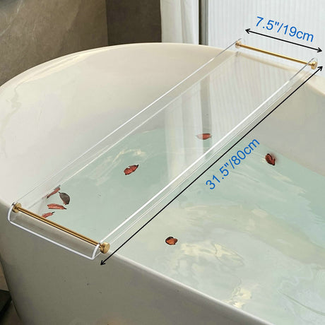 Acrylic Bathtub Tray Caddy, Clear Bath Shelf Tub Rack with Golden Handle, Luxury Bathroom Organizer Tablet Holder SHUNLI SHUNLI