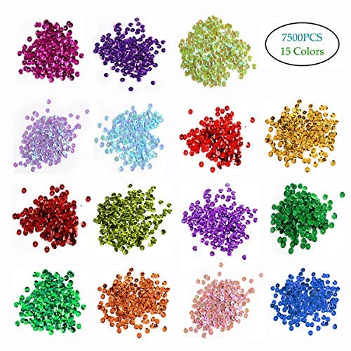 CCINEE Cup Sequins for Craft, Bagged Iridescent Spangles 6mm Round Rainbow Sequin Bulk Assorted Loose Sequin for Embroidery DIY Arts Crafts Making 7500Pcs CCINEE