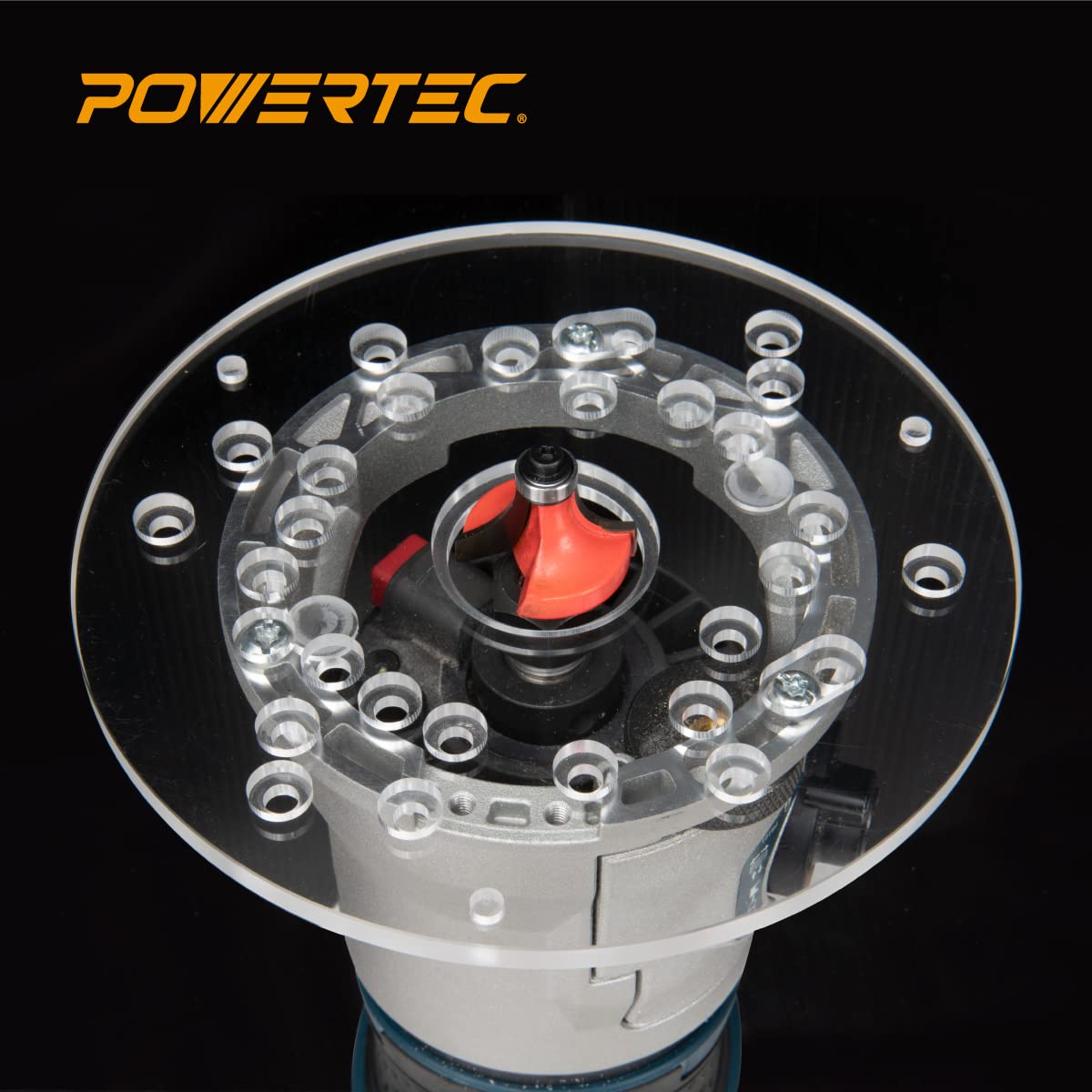 POWERTEC Trim Router Table & Router Base Plate w/Predrilled Holes, Adjustable Fence for Wood Router Fits Trim Router, Bosch, Porter Cable, Ryobi, POWERTEC