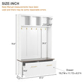 Merax 47" Farmhouse Wood Hall Tree with Bench, Entryway Coat Rack with 6 Golden Hooks& Open Shelf, Brown Wood Grain Bench with 2 Drawers, White 47.2''W*76.6''H Merax