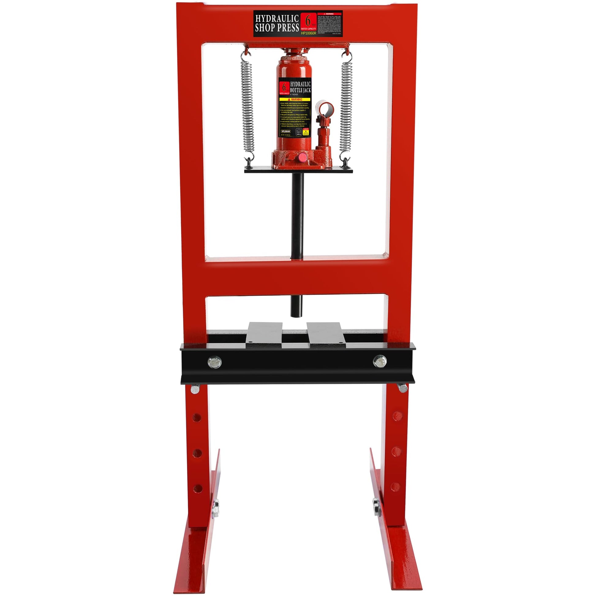 BouPower Hydraulic Shop Floor Press, Adjustable Working Table 12 Ton Steel H-Frame Shop Press with Press Plates Floor Stand Jack for Gears and Bearings (6T Red Press with Press Plates) - WoodArtSupply