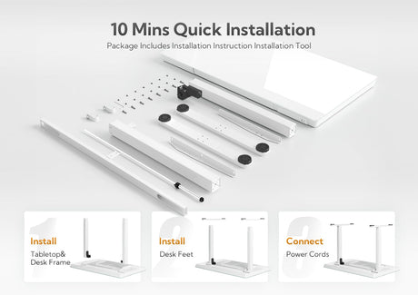 Claiks Glass Standing Desk with Drawers, 55 Inch Adjustable Stand Up Desk, Quick Install Home Office Computer Desk with USB Ports, White Claiks