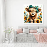 MOMDEDP Diamond Painting Kits for Adults, 5D Cow and Flower Full Drill Diamond Art, DIY Highland Cow Diamond Art Kit Animal Gem Art for Home Wall Decor 12 X12 inch MOMDEDP