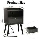 AWASEN Black Nightstand with Charging Station, Modern Bedside Table with Glass Decorative Drawer, Small End Table Side Table with 2 Tiers Storage Space, for Bedroom, Office and Small Space (Black) AWASEN