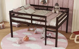Full Loft Bed with Ladder,Rubber Wood Kids Bed with Guardrails,Low-Profile Lofts for Children’s Room,Space-Saving Underbed Storage,Sturdy Construction,Minimalist Design for Bedroom, Espresso GDFStudio