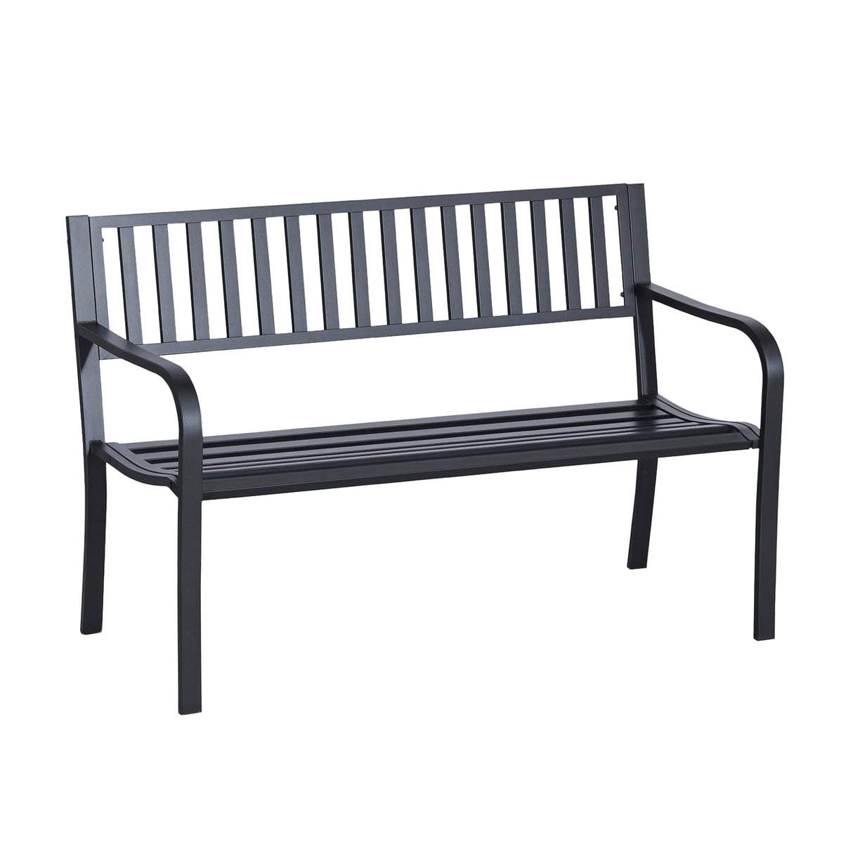 Outsunny 50" Outdoor Garden Bench, Patio Bench with Slatted Seat, Metal Porch Bench for Backyard, Poolside, Lawn, Black Outsunny