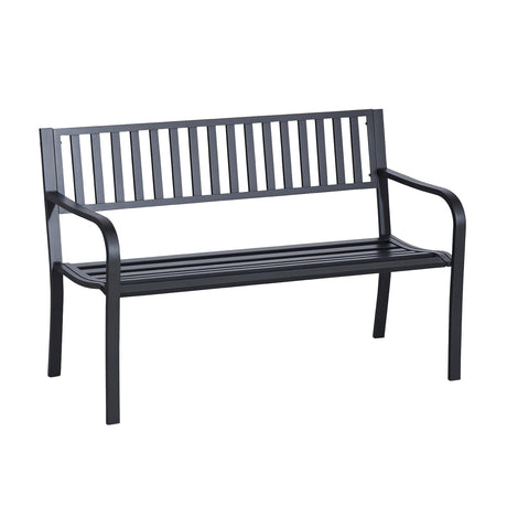 Outsunny 50" Outdoor Garden Bench, Patio Bench with Slatted Seat, Metal Porch Bench for Backyard, Poolside, Lawn, Black Outsunny