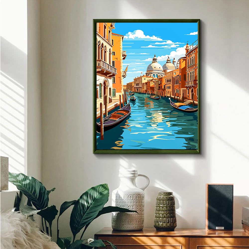 JUJUHOOD Venice Street Paint by Numbers Kit for Adults, Italty City Street Adult Paint by Number Kits,DIY Acrylic Paint by Number on Canvas for Home Wall Decor 16X20 Inch JUJUHOOD