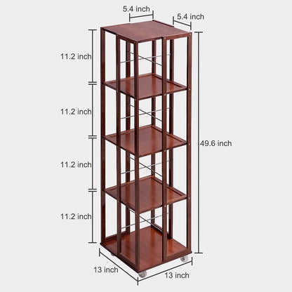 COPREE 5-Tier Walnut Bamboo Rolling Bookshelf with 360° Rotation and Wheels - WoodArtSupply