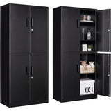 Metal Storage Cabinet with 3 Adjustable Shelves,Garage Storage Cabinet with Lock,Black Metal Cabinet with Locking Doors,Steel Cabinet 4 Doors,71" Lockable Storage Cabinet for Garage,Home,Office SISESOL