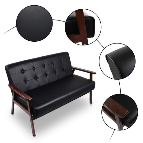 JIASTING Mid-Century Modern Solid Loveseat Sofa Upholstered Faux Leather Couch 2-Seat Wood Armchair Living Room/Outdoor Lounge Chair, Waiting Room Sofa, 50”W JIASTING