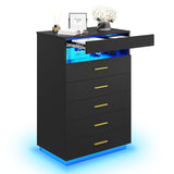 BTHFST Black Dresser with LED Lights, Floating Tall Dresser with 5 Large Drawers & Open Storage Space & Pull Out Tray, 5 Drawer Dresser Wood, Chest of Drawers for Bedroom, Living Room BTHFST