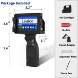 Handheld Inkjet Printer with 42ml Black Quick-Drying Ink Cartridge, Portable Handheld Printer Gun Printing Height 0.08-0.5 Inch for Text QRCode Barcode Batch Number Label Logo Image for Any Surface Leaice
