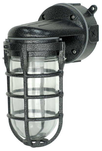 Woods L1707SVBLK Wall Mount Light in Hammered Black Finish Sturdy Die Cast Aluminum Cage; 100 Watt Incandescent; Industrial Design; Suitable for Indoor and Outdoor Use - WoodArtSupply