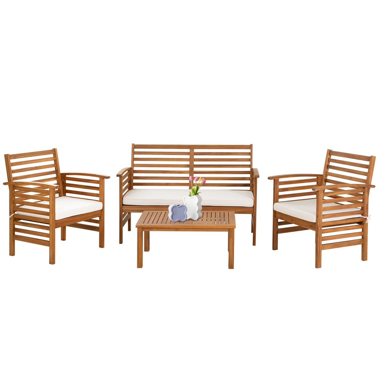 Outdoor Wood Sofa Set Patio Conversation Sets Acacia Patio Sofas Set with Thick and Soft Cushions Easy to Assemble Patio Furniture Set Natural Acacia Wood Compact and Sturdy Design Furniture Set PayLessHere