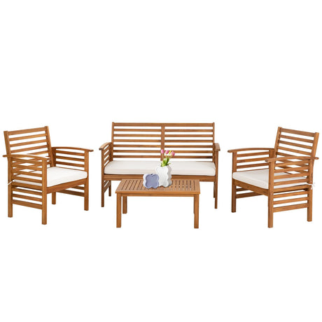 Outdoor Wood Sofa Set Patio Conversation Sets Acacia Patio Sofas Set with Thick and Soft Cushions Easy to Assemble Patio Furniture Set Natural Acacia Wood Compact and Sturdy Design Furniture Set PayLessHere