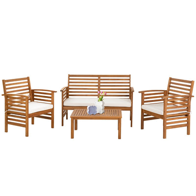 Outdoor Wood Sofa Set Patio Conversation Sets Acacia Patio Sofas Set with Thick and Soft Cushions Easy to Assemble Patio Furniture Set Natural Acacia Wood Compact and Sturdy Design Furniture Set