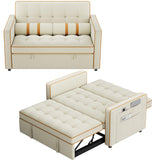 Amada 3 in 1 Convertible Sleeper Sofa Bed,Futon Couches for Living Room with with USB Ports & Side Pockets | Adjustable Backrest| Velvet Fabric | Pull Out Couch | Loveseat | Sectional Sofa Bed,White AMADA HOMEFURNISHING