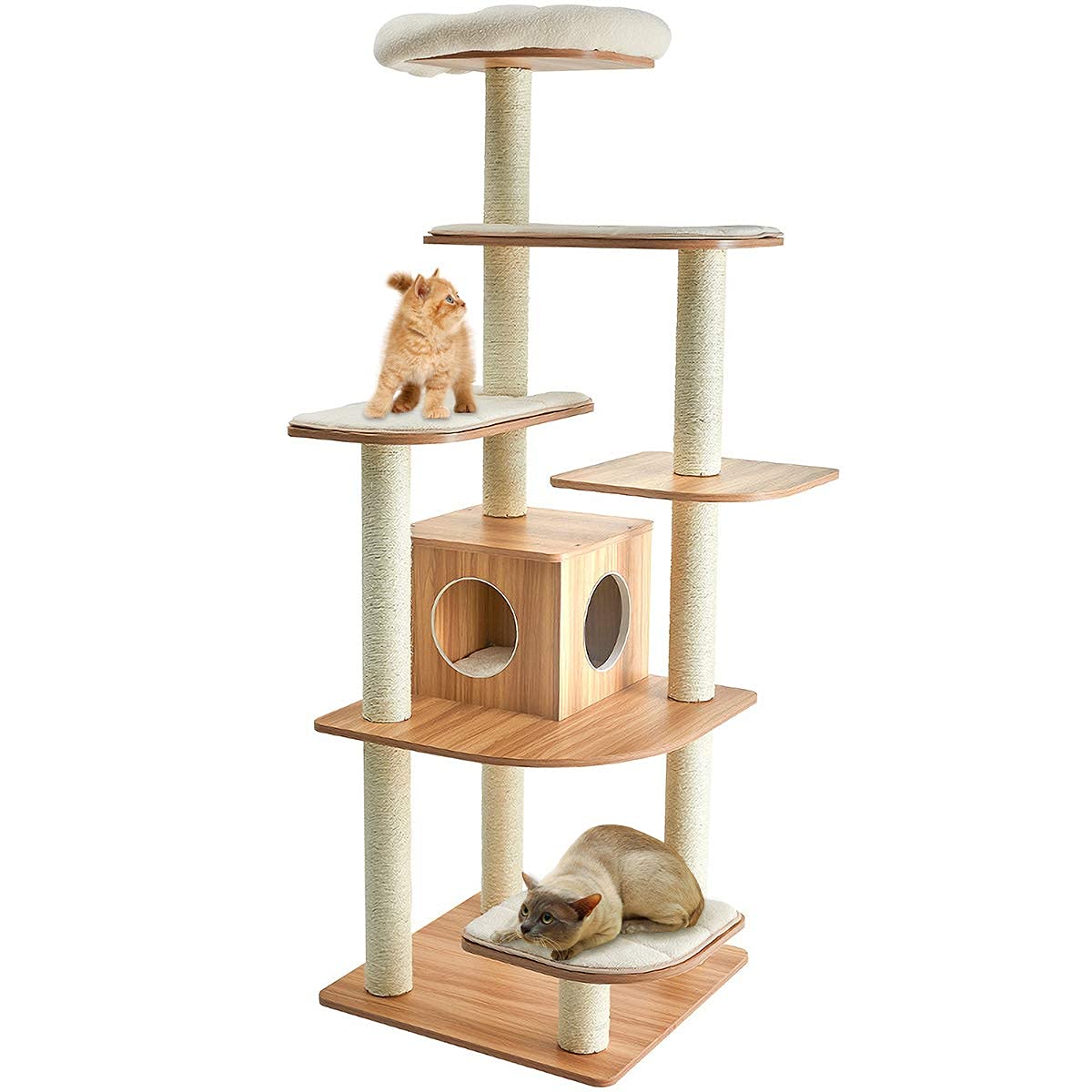 Tangkula Tall Cat Tree, 69-Inch Modern Cat Tower with Sisal Rope Scratching Posts, Wood Cat Tree with Multi-Layer Platform, Cat Condo Furniture with Washable Cushions for Indoor Cats Large Adult Tangkula