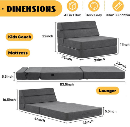 jela Sofa Bed Foldable Mattress Luxury Miss Fabric, Folding Sleeper Sofa Chair Bed Floor Mattress Floor Couch, Fold Out Couch Futon Mattress for Guest Room, Living Room (83"x33",Dark Gray) - WoodArtSupply