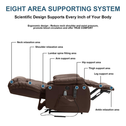 MEROUS Dual Motor Large Power Lift Recliner Chair for Elderly with Heat and Massage,Lay Flat Lift Chairs Recliners for Seniors Infinite Position,USB Ports&Remote, Genuine Leather (Brown)