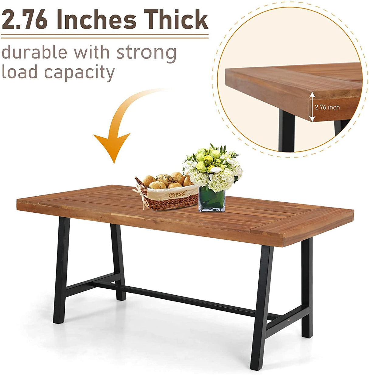 MFSTUDIO 6-Piece Outdoor Patio Dining Set with Acacia Wood Table and Bench,Outdoor Rattan Wicker Chairs Furniture Set with Removable Cushions for Balcony,Garden,Lawn MFSTUDIO