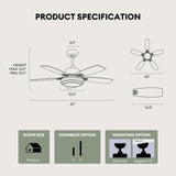 Fanbliss 42 Inch Nickel Ceiling Fans with Lights and Remote Control for Bedroom, Modern Ceiling Fan with Quiet Reversible DC Motor, 3CCT, Dimmable, LED for Living Room, Patio, Indoor and Outdoor Fanbliss