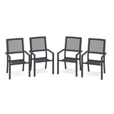 AECOJOY Outdoor Metal Dining Chairs, 4 Pieces Outdoor Patio Dining Chair with Armrest, Stackable Arm Chairs with Heavy-Duty E-Coating Metal Frame for Balcony, Garden, Set of 4 AECOJOY
