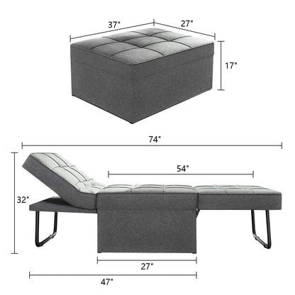 Vonanda Sofa Bed, Convertible Chair 4 in 1 Multi-Function Folding Ottoman Modern Breathable Linen Guest Bed with Adjustable Sleeper for Small Room Apartment,Dark Gray