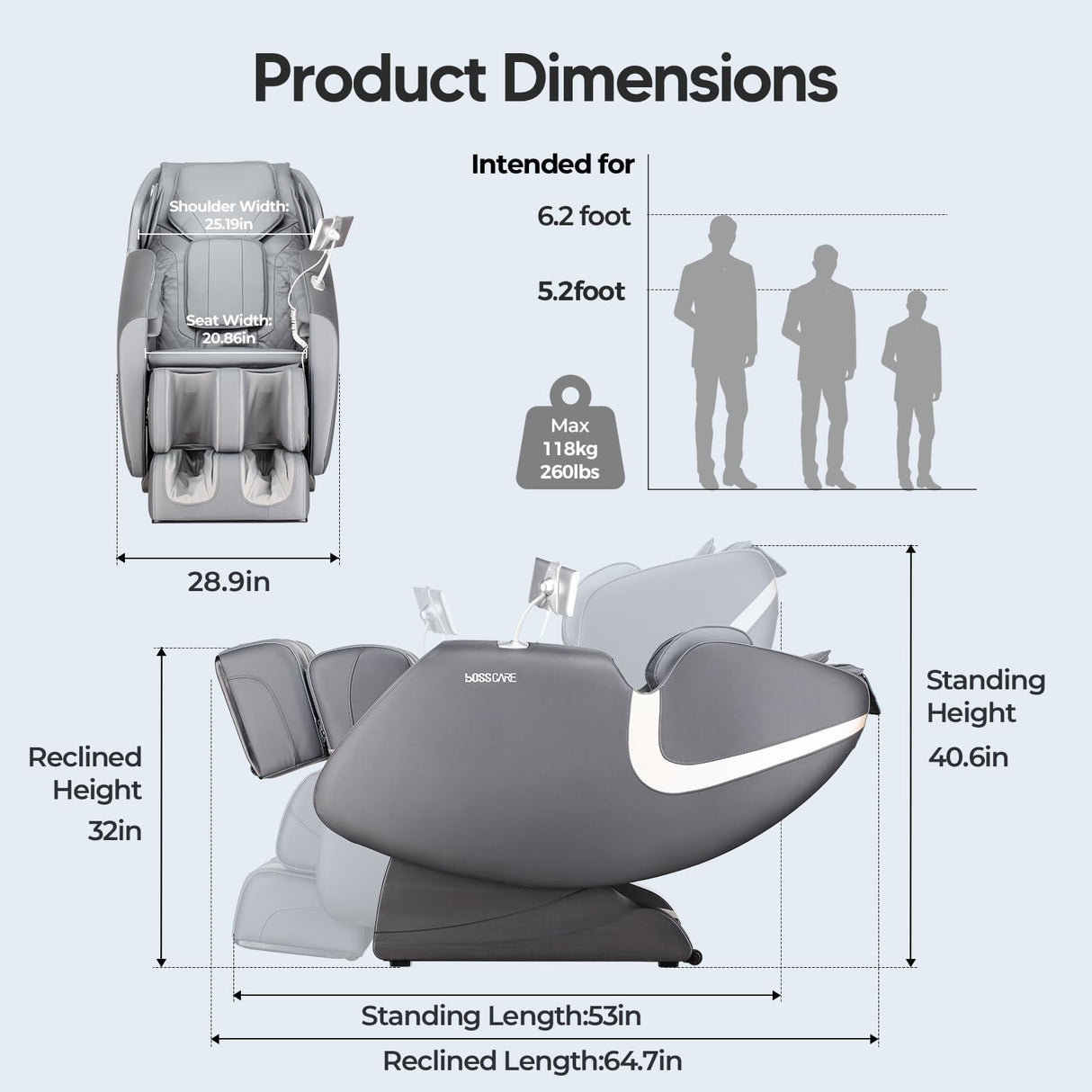 BOSSCARE 2025 Full Body Zero Gravity Massage Chair, APP Control Shiatsu Massaging Recliner with Foot Roller, Back Heated, Bluetooth Speaker, Touch Screen for Family & Friends BOSSCARE