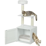 PawHut Cat Tree with Litter Box Enclosure, 2-in-1 Cat Tower for Indoor Kittens with Scratching Posts, Bed, Climbing Platforms, Modern Style Pet Furniture, White PawHut