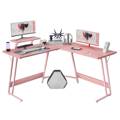 Homall Pink L Shaped Gaming Desk Computer Corner PC Desk Table with Large Monitor Stand for Home Office Studying Writing Workstation, Gift for Girls and Women (Pink, 51 Inch)