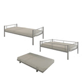 HomJoones Twin Over Twin Metal Bunk Bed with Trundle Heavy Duty Twin Size Metal Bunk Beds Frame with 2 Side Ladders Convertible Bunkbed with Safety Guard Rails,No Box Spring Needed HomJoones