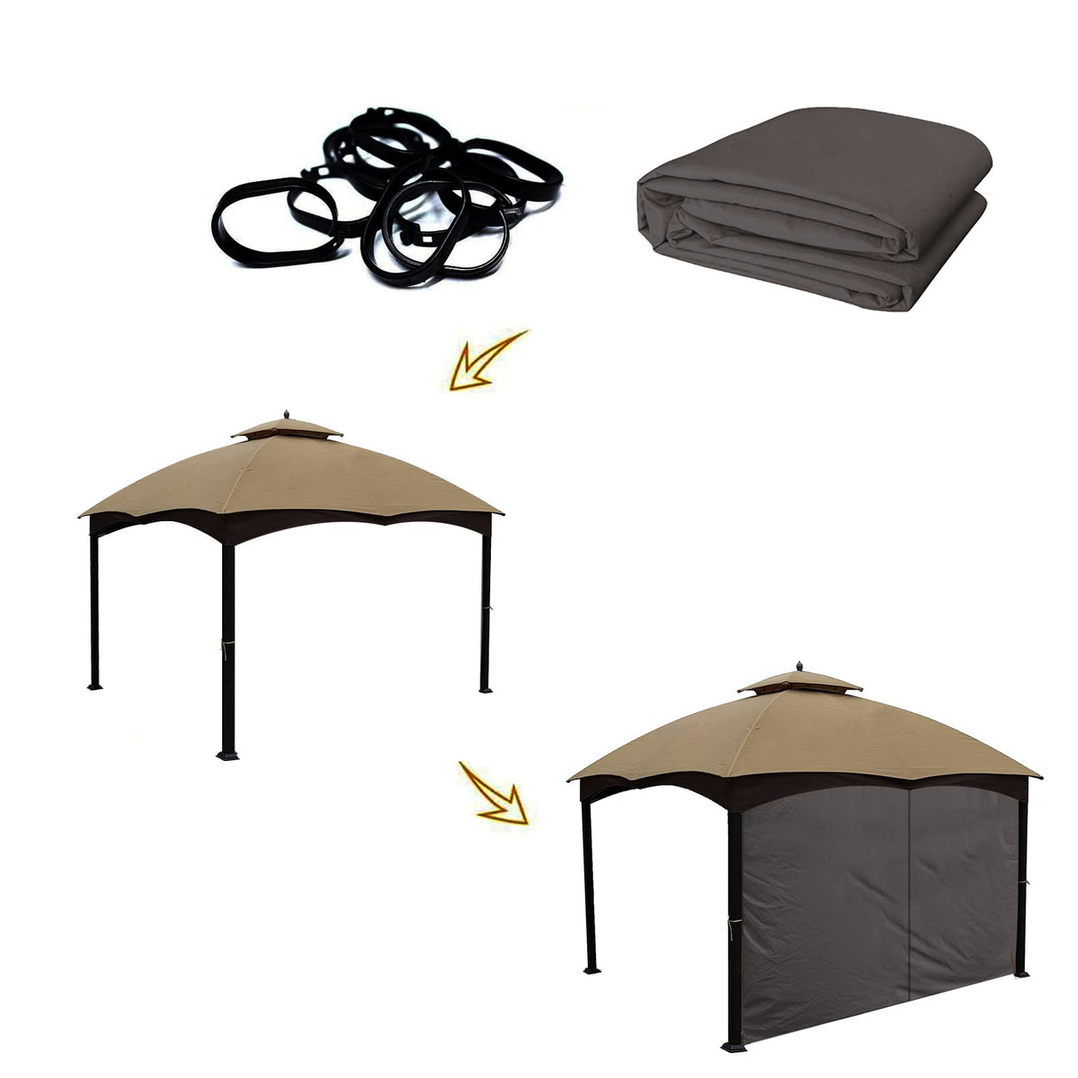 Gazebo Universal Replacement Privacy Curtain – Hugline 10' x 12' Gazebo Side Wall Outdoor Privacy Panel with Zipper (Brown) Hugline