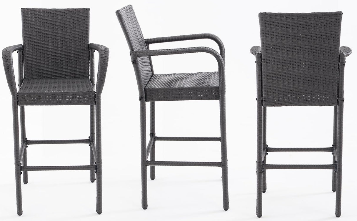 Outdoor Bar Stools Set of 2, 2-Piece Patio Bar Stools with Armrests, All Weather Rattan Bar Chairs with Backrest, Wicker Bar Stools for Backyard, Garden, Pool, Balcony and Deck, Dark Grey ANXIN PATIO