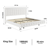 Keyluv Floating King Bed Frame with LED Lights and Adjustable Headboard in White Keyluv