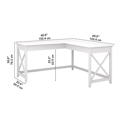 Bush Furniture Key West 60W Modern Farmhouse L Shaped Desk in Pure White Oak | 60-Inch Corner Table Workstation for Home Office - WoodArtSupply