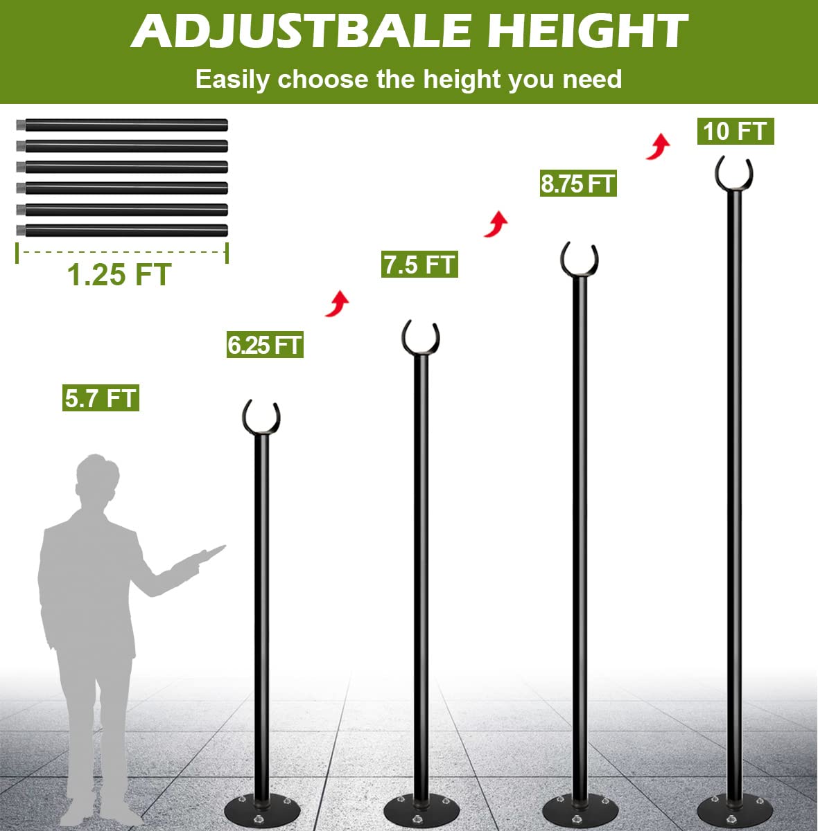 Eazielife Outdoor String Light Pole, 10 FT Heavy Duty Hanging Light Stand Pole for Outside Hard Soil Wood Backyard, Patio, Christmas, Wedding, Party (2 Packs) Eazielife