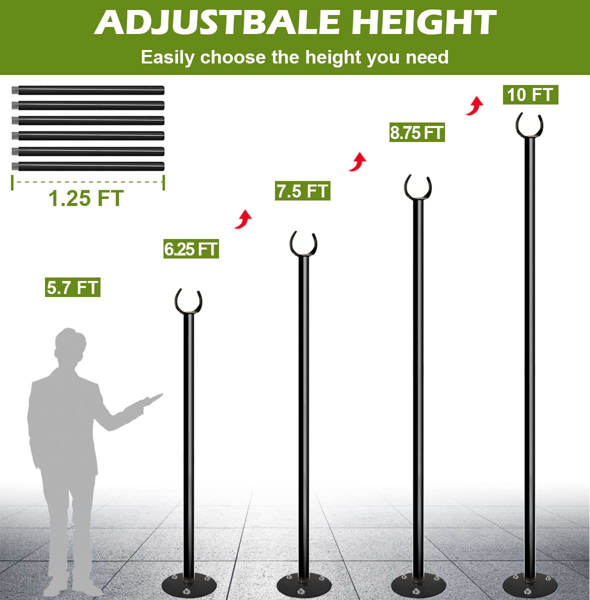 Eazielife Outdoor String Light Pole, 10 FT Heavy Duty Hanging Light Stand Pole for Outside Hard Soil Wood Backyard, Patio, Christmas, Wedding, Party (2 Packs) - WoodArtSupply