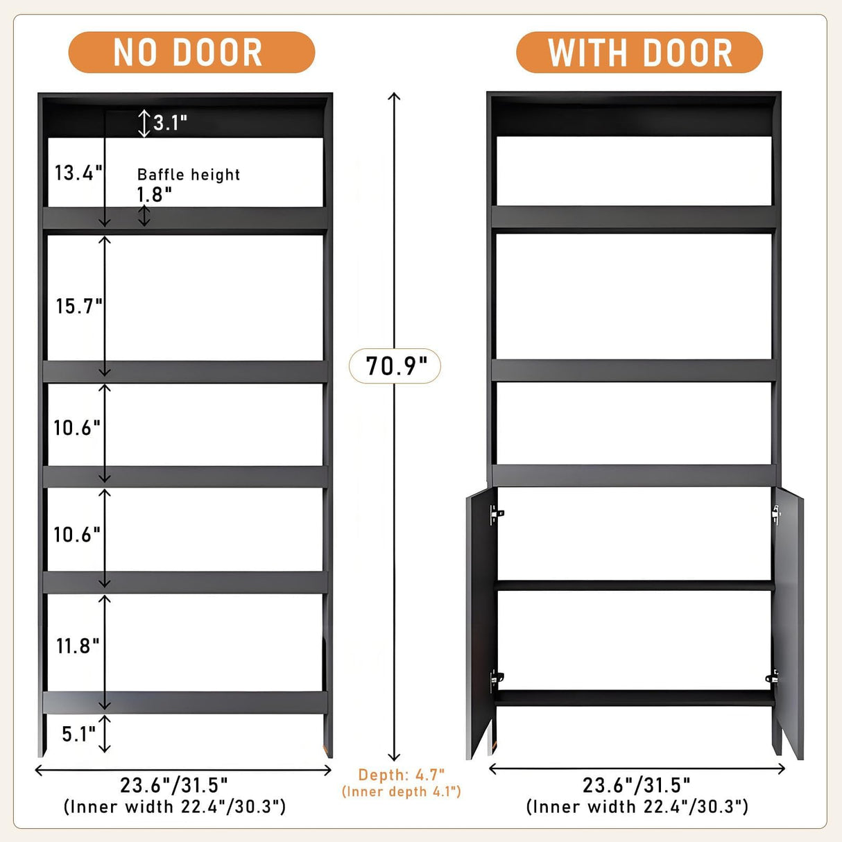 Book Shelf, Behind the Door Bookshelf with Shelves 5 Shelf Bookcase with Doors, Hidden Storage Behind Door with Baffle for Living Room Bedroom Children's Room White 31.5''*4.7''*70.9''(four-door) LINLIUA
