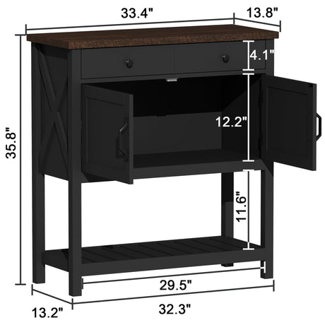 ChooChoo Farmhouse Console Table, Entryway Table with Storage Shelf, Coffee Bar Cabinet, Narrow Buffet Sideboard for Kitchen, Hallway, Living Room, Black ChooChoo