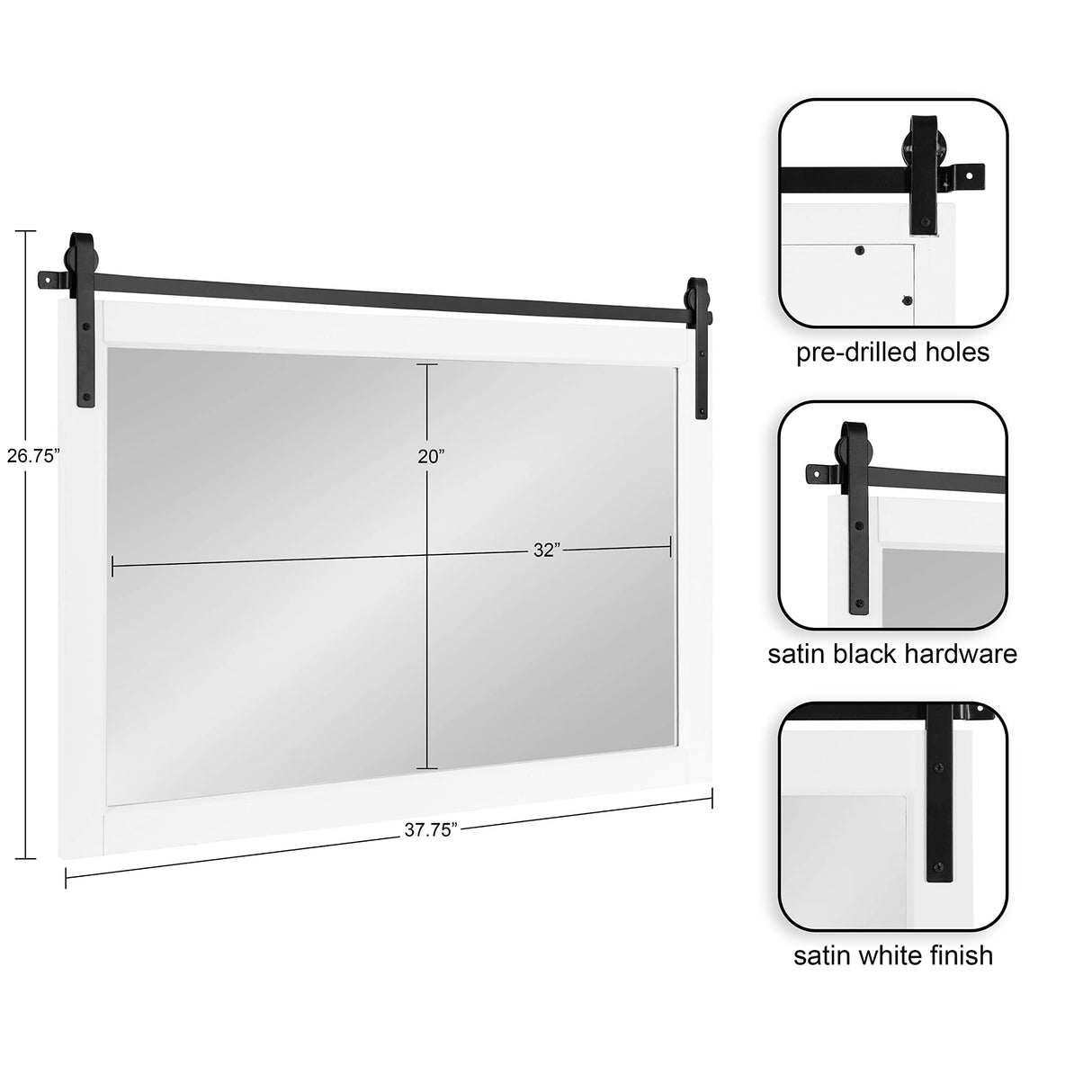 Kate and Laurel Skylan Modern Farmhouse Decorative Wood Framed Wall Mirror, 38 x 27, White and Black, Barn Door-Inspired Transitional Wall Hanging Mirror for Bathroom or Living Room Uses Kate and Laurel