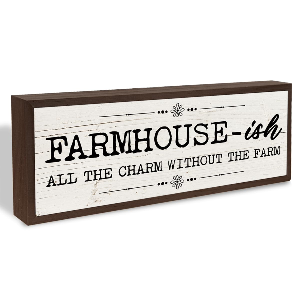 Country Style Wood Decor, Farmhouse-ish Sign, Framed Wooden Wall Plaque, Rustic Home Decor for Living Room Kitchen, All the Charm without the Farm Sign 9.5x3.1x1 inches BQL
